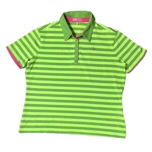 Nike Golf Polo Shirt S/S Performance Dri-Fit Girls XL 16-18 Green Pink Striped